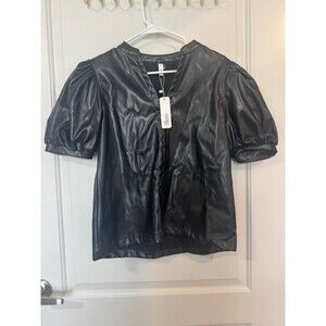 Glam Women’s Black Puffy Sleeve Fancy Button Down Blouse Size Medium